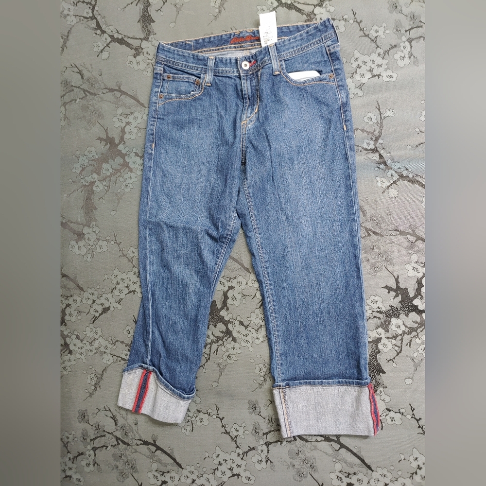 Retro Eddie Bauer Women's Cuffed Capris Jeans Size 2r Blue Denim